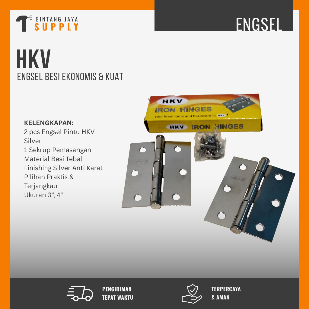 Engsel Pintu HKV Silver Tebal Bahan Besi Anti Karat
