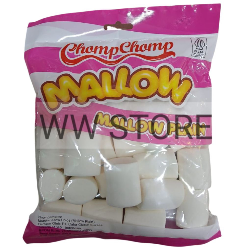 

Marshmallow polos bentuk tabung halal MUI ChompChomp Chomp Chomp PLAIN MALLOW MARSHMALLOWS 200g