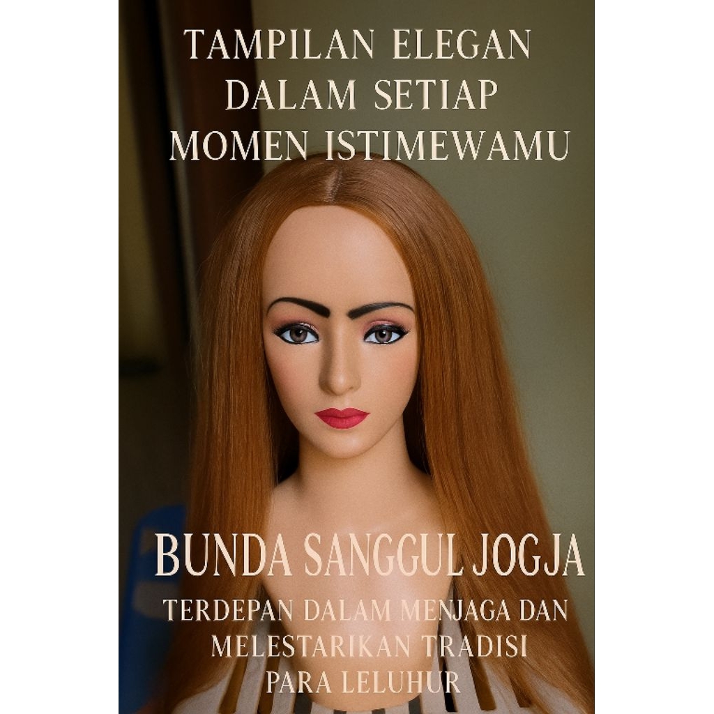 Wig rambut panjang lurus warna coklat.