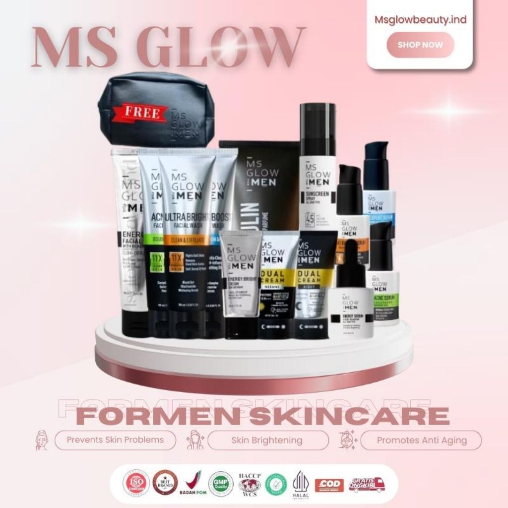 MS GLOW FORMEN - SKINCARENYA PRIA - READY PAKET & ECER - UNTUK MENCERAHKAN SEMUA JENIS KULIT  - 100%