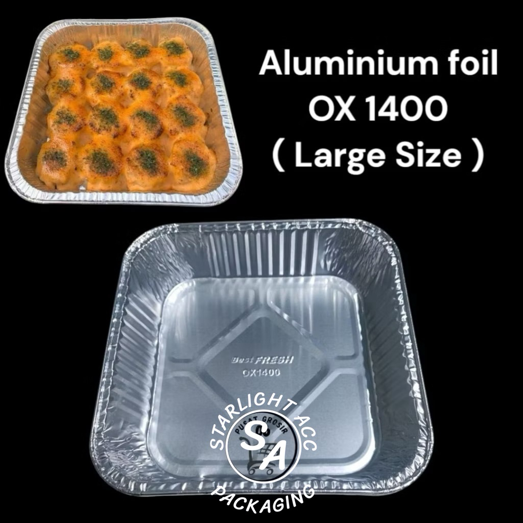 Wadah Alumunium foil tray OX 1400 ukuran 20x20cm [ UNTUK DIMSUM MENTAI ISI 16 PCS SAMPAI 18 PCS ] , 