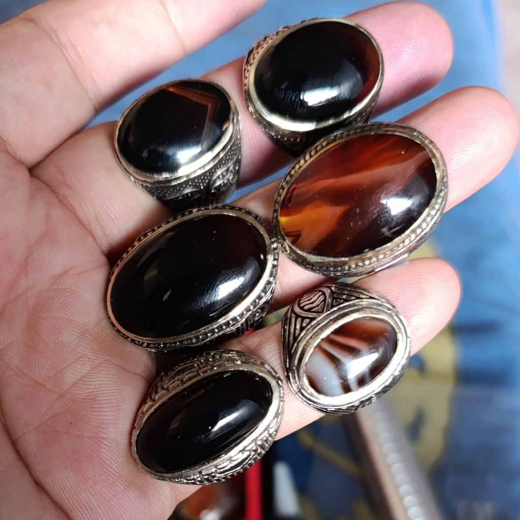 CA 54 Cincin Batu Akik Yaman Wulung motif Junder dll Joss Asli Natural