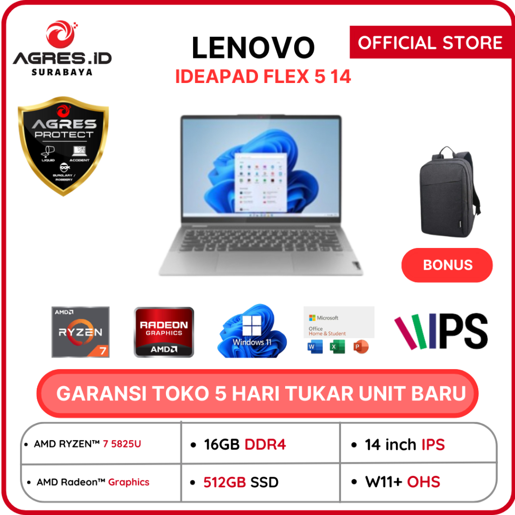 LENOVO IDEAPAD FLEX 5 14 TOUCH Ryzen 7 5825 16GB 512GB 14.0WUXGA  Windows 11+Office