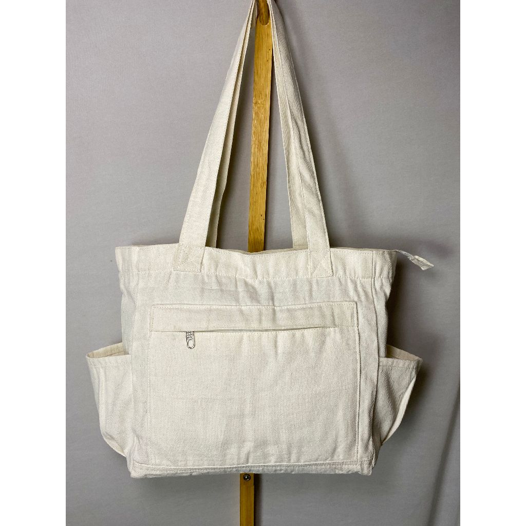 totebag kanvas big size muat banyak, tas kanvas simpel warna putih tulang