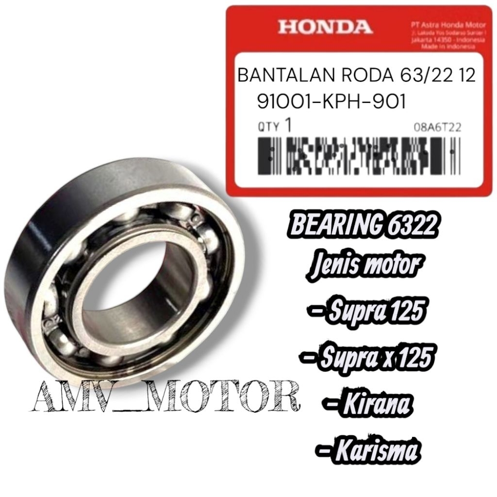 BEARING LAHAR BANTALAN RODA MOTOR HONDA 63/22 KODE 91001 KPH 901