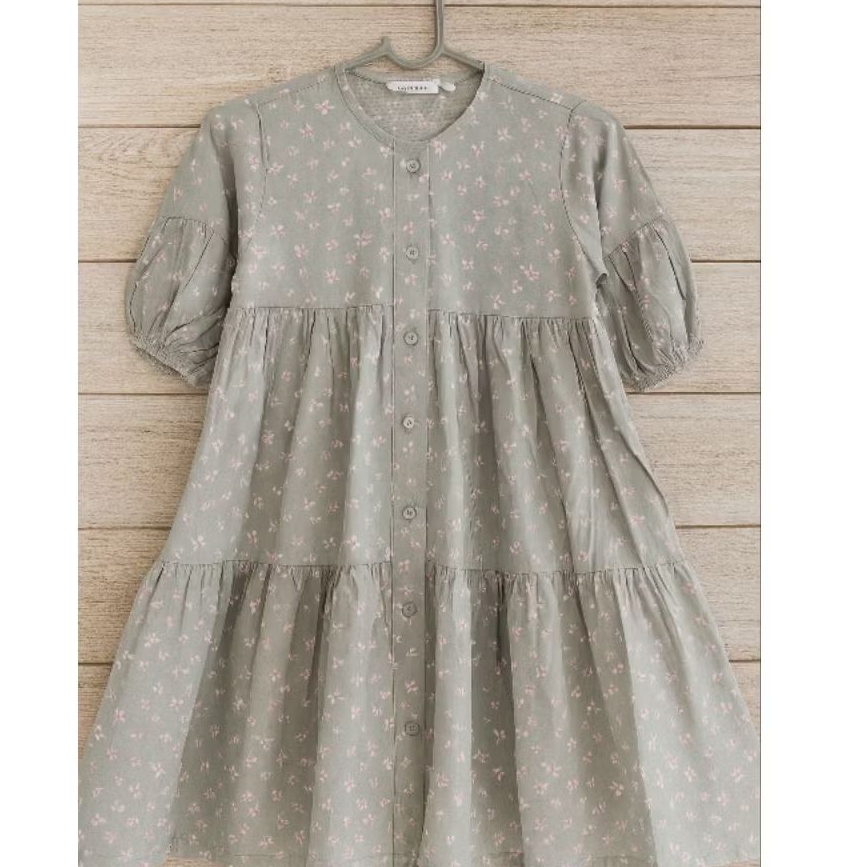 gamis dress anak perempuan abu-abu motif bunga katun viscone