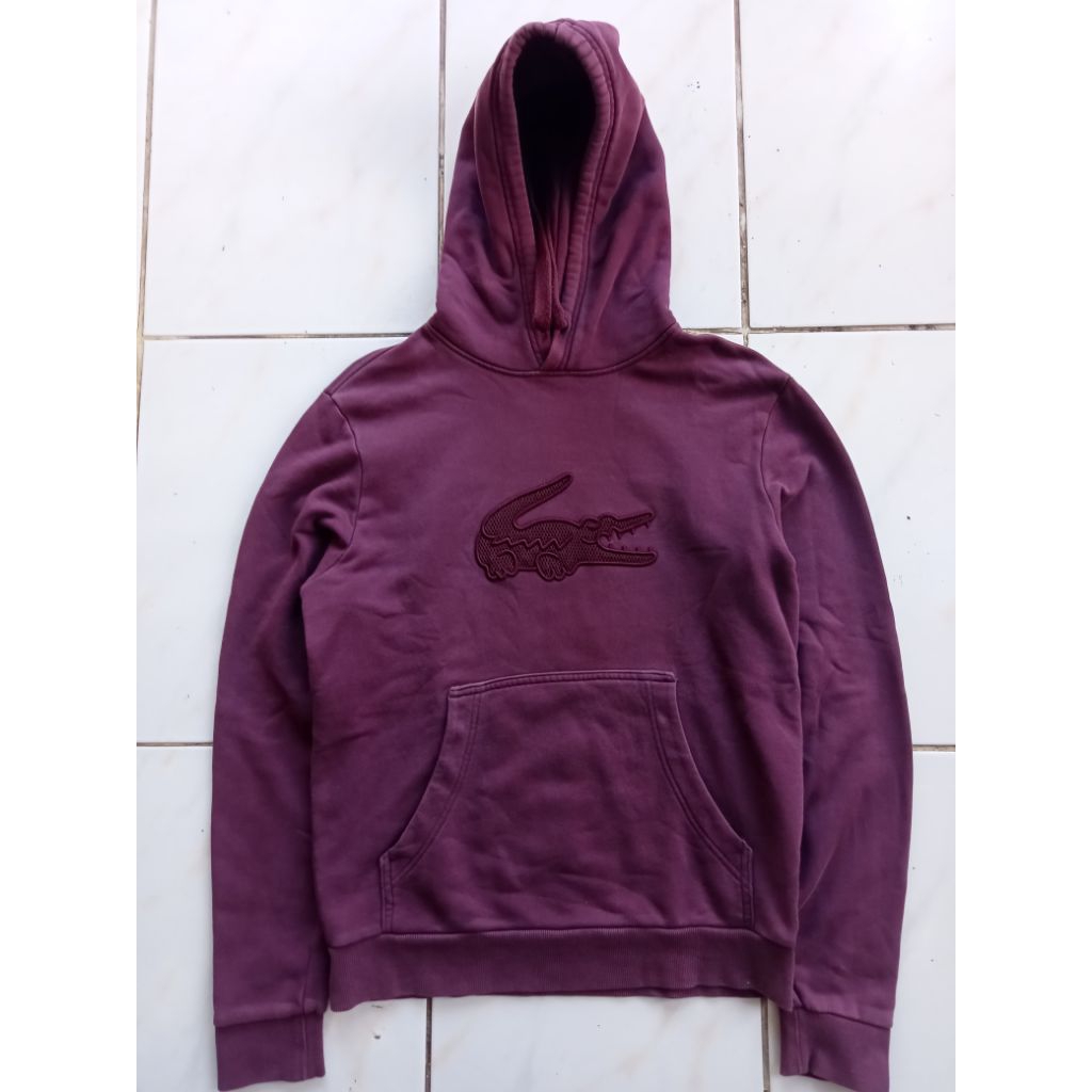 Hoodie Lacoste big logo maroon on maroon