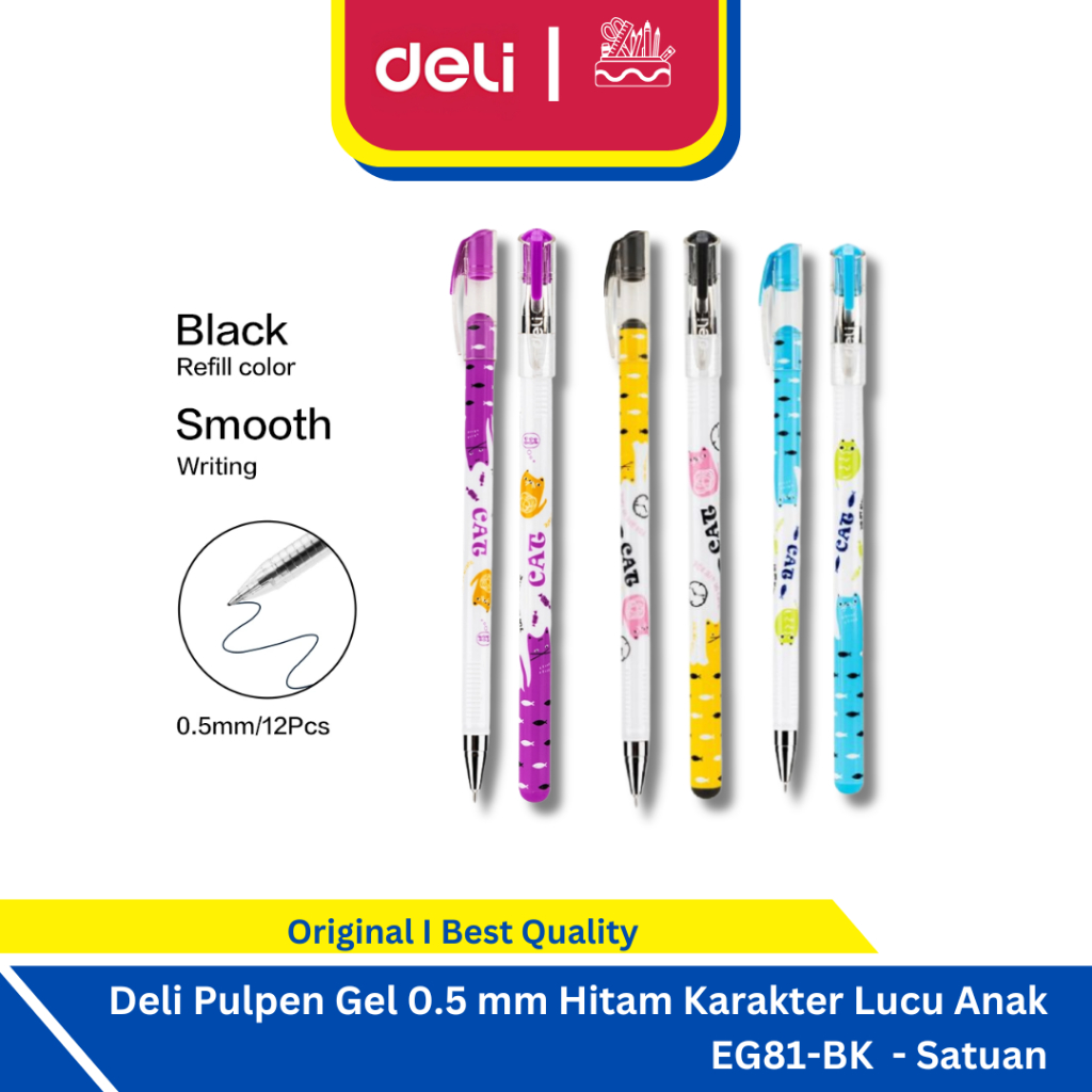 

Deli Pulpen Gel Motif Kucing 0.5mm Hitam Anak Murah Eceran - EG81-BK Satuan