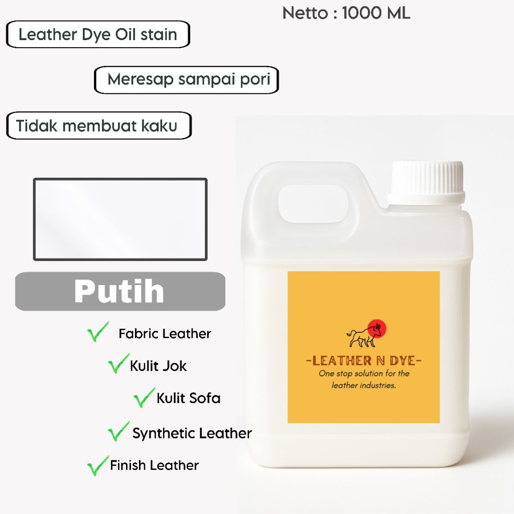 Cat Kulit Leather Paint isi 1 liter/Cat Kulit Jok/Sofa/Sepatu Kulit warna Putih