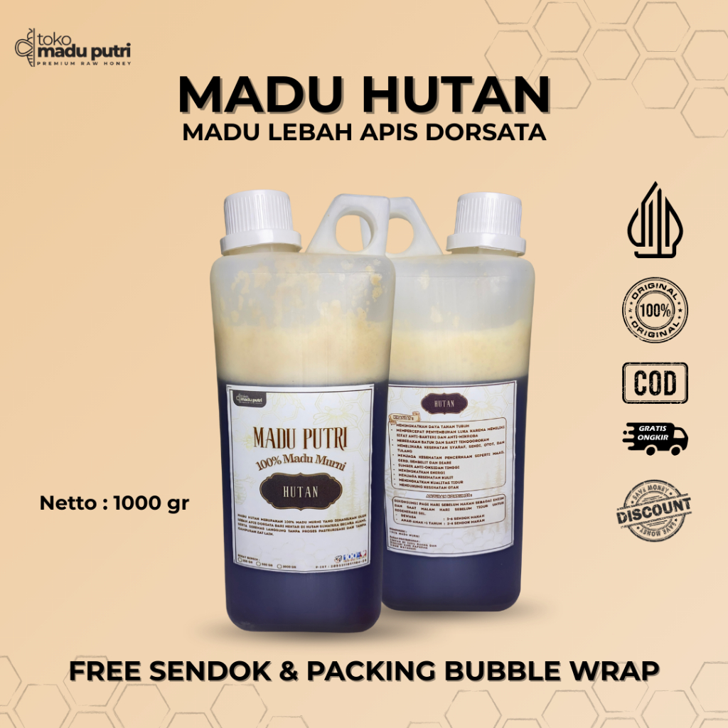 

[100% Alami] Madu Putri Madu Hutan Liar 1kg – Madu Mentah Asli Raw Honey Tanpa Campuran