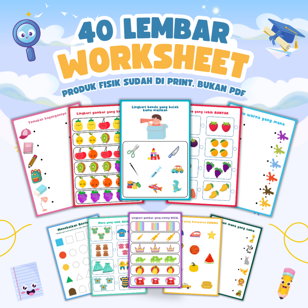 

Worksheet - Lembar Kerja Berwarna untuk Anak Paud TK SD > BUKAN PDF < Kertas Ukuran A5 Tebal 80 gsm