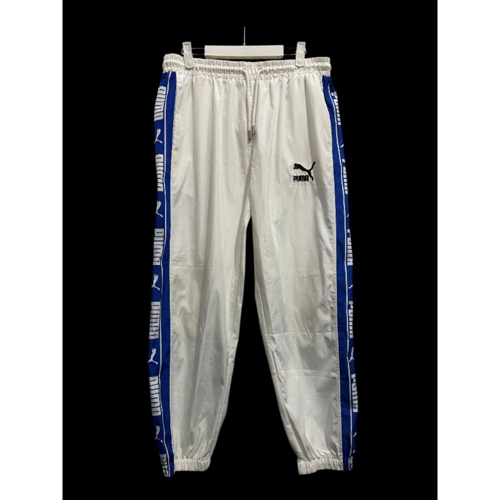 preloved celana panjang training puma taped putih biru size XL