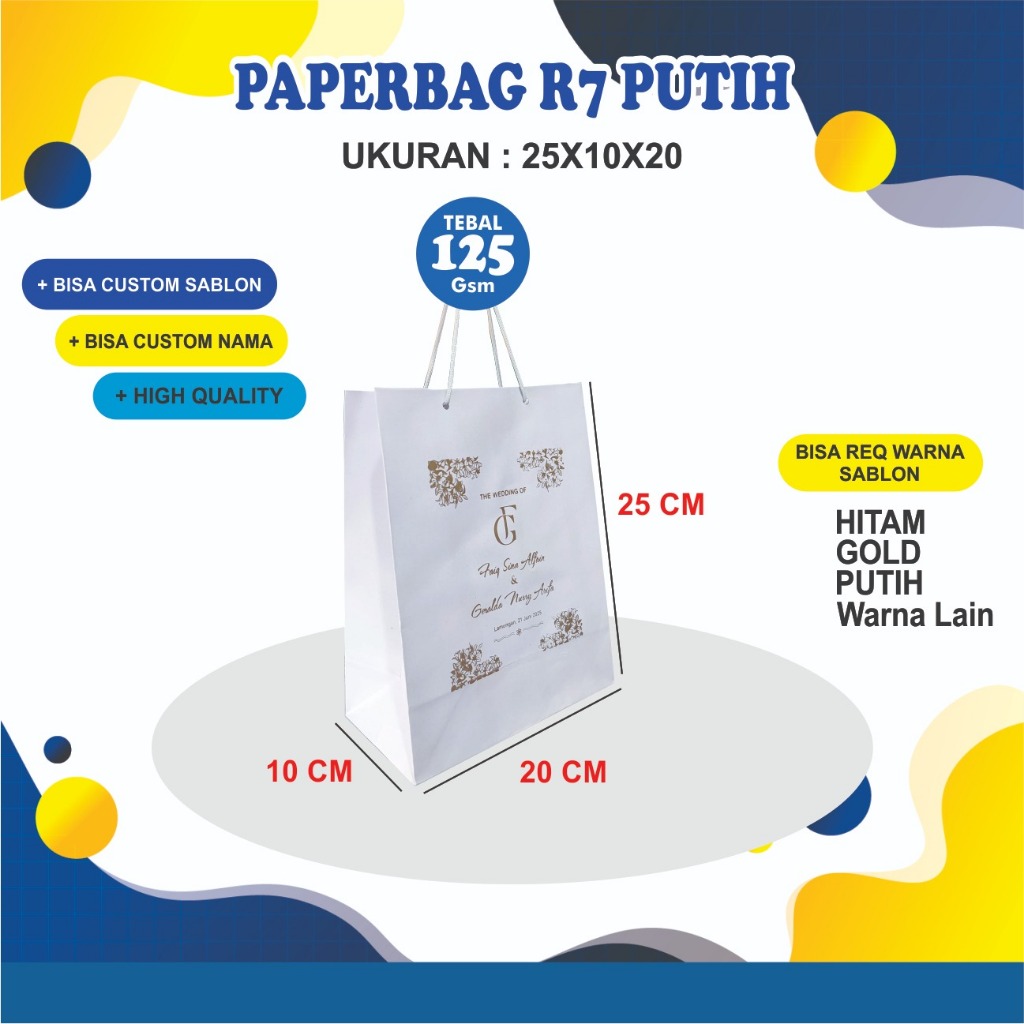 [sablon] PAPER BAG PUTIH/ PAPERBAG R7 UK 20X10X25 / TAS HAJATAN /PAPER BAG