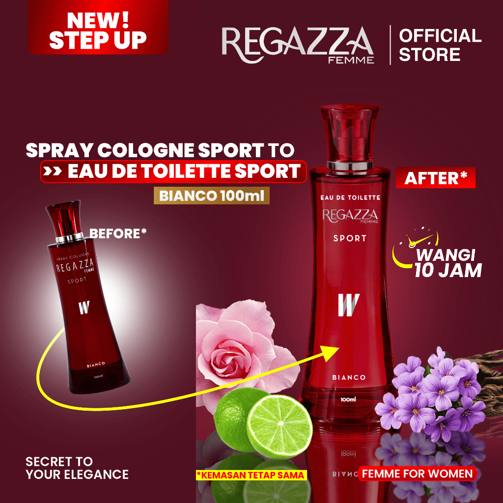 Regazza Femme Eau De Toilette (EDT) Sport Bianco 100ml Parfum Wanita Tahan Lama dan Wangi