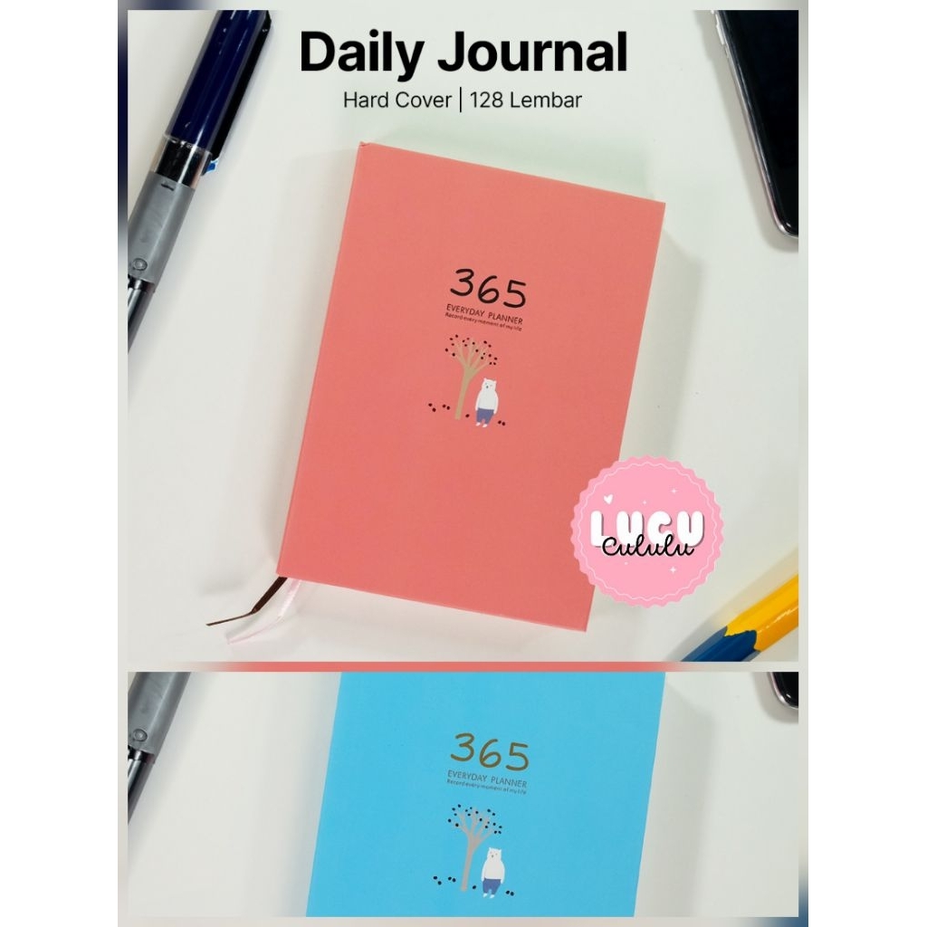 

DingDongTu Buku Diary 365 Hari Daily Journal Hard Cover 128 Lembar Lucu Pink Biru