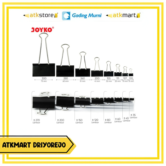 

JOYKO Binder Clip – Jepitan Kertas / Penjepit Dokumen (105 / 111 / 155 / 200 / 260 / 280)