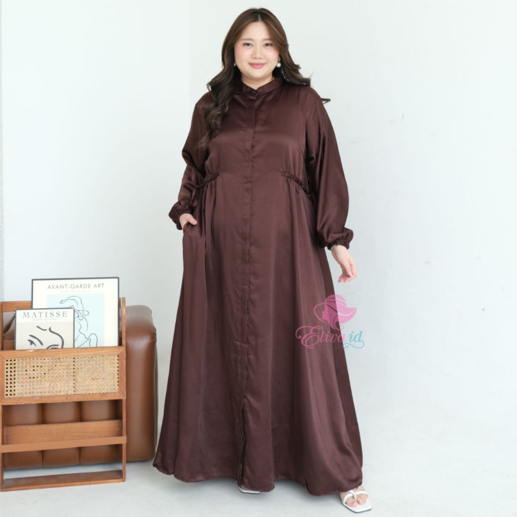 Jumbo Gamis Vivian polos silk premium mahogany ld 120 130 140 cm