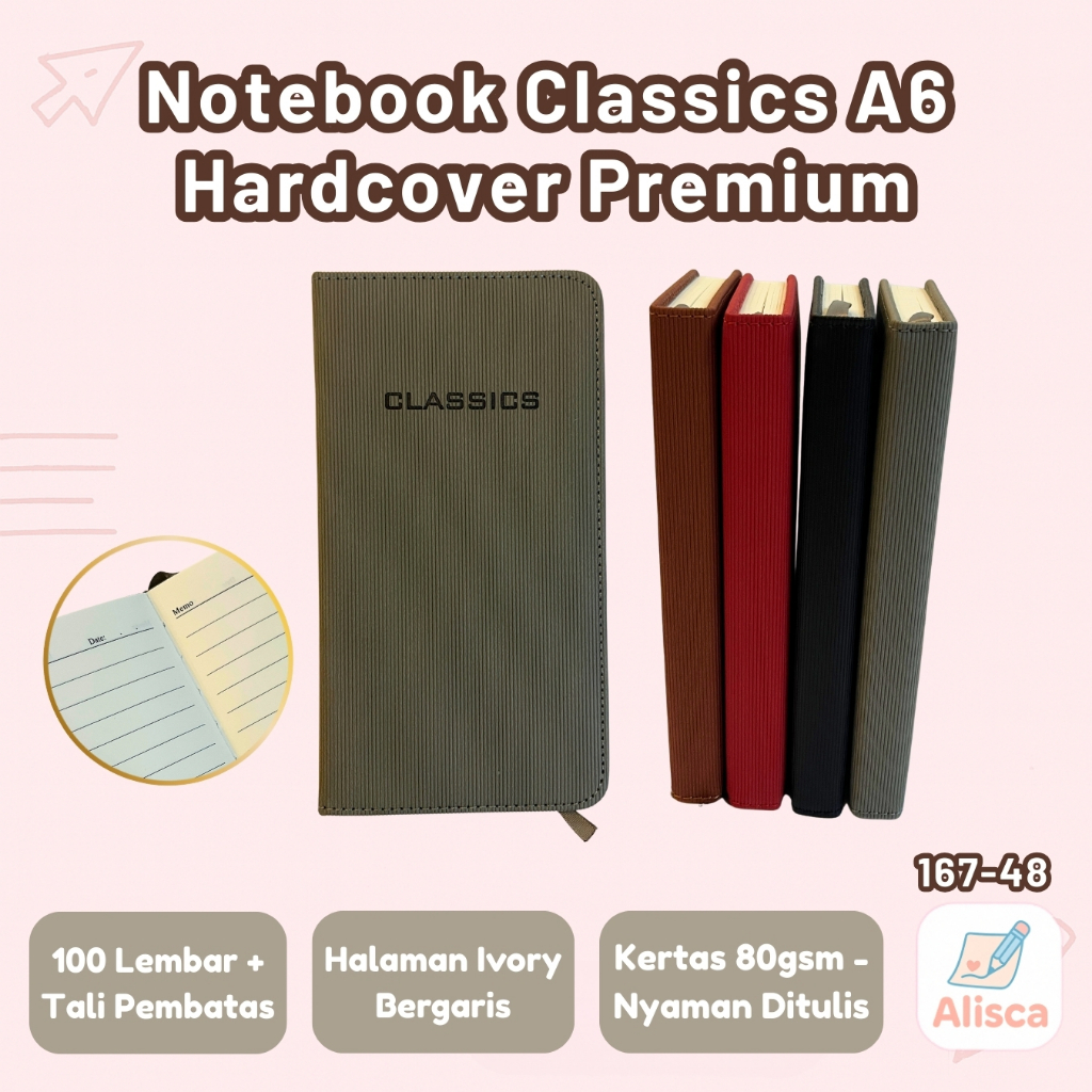 

Agenda Premium A6 Bergaris 100 Lembar - Dicai 167-48 CLASSICS | Buku Catatan Notebook Harian -Alisca