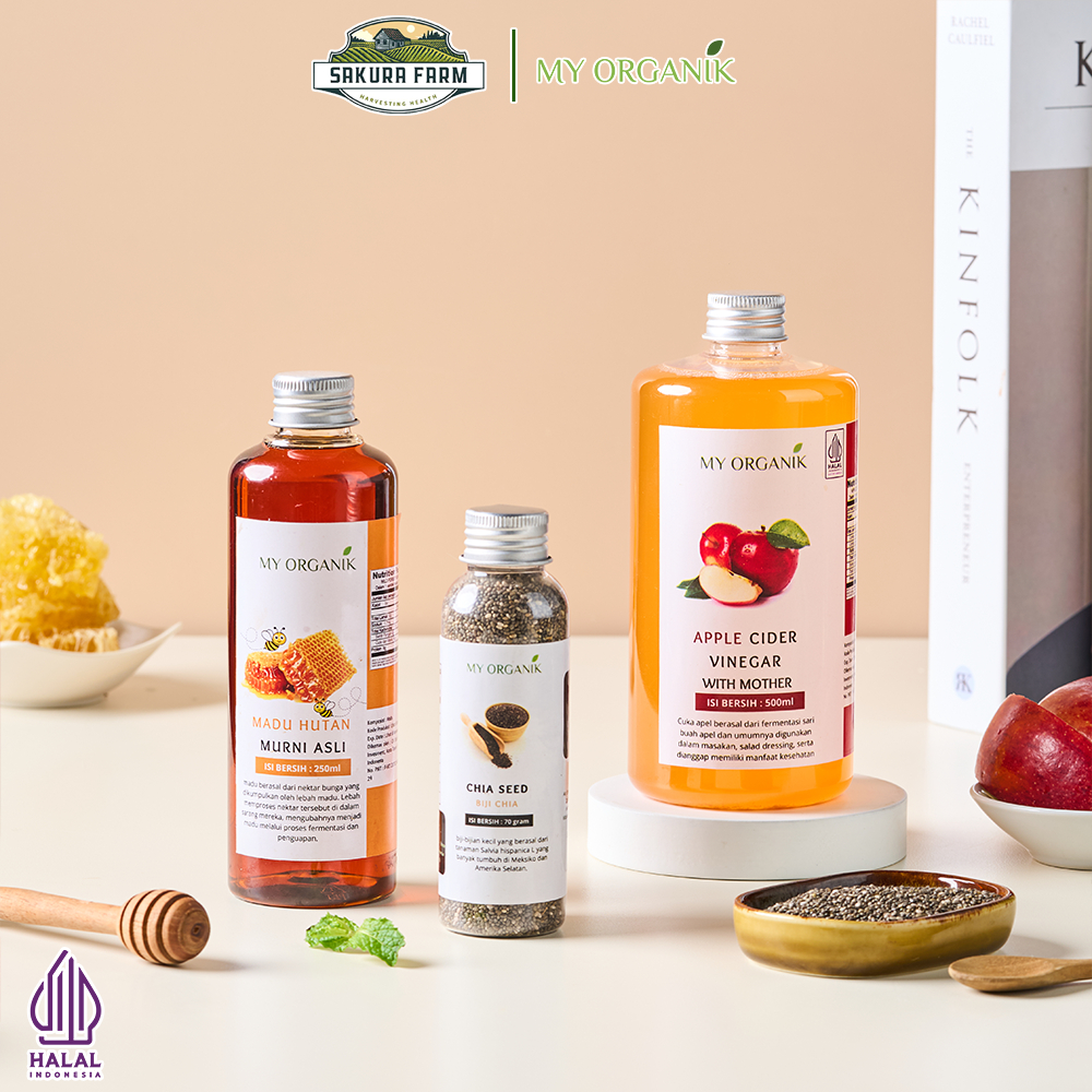 

Paket 3 in 1 - My Organik Cuka Apel With Mother 500ml Madu Hutan 250ml Chia Seed 70gr