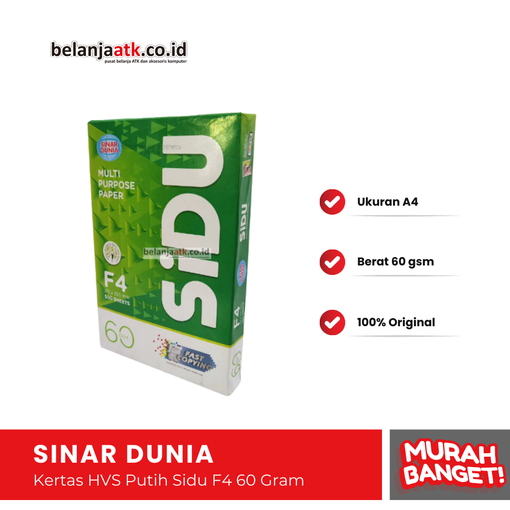 

Kertas HVS Putih Sidu F4 60 Gram / Folio