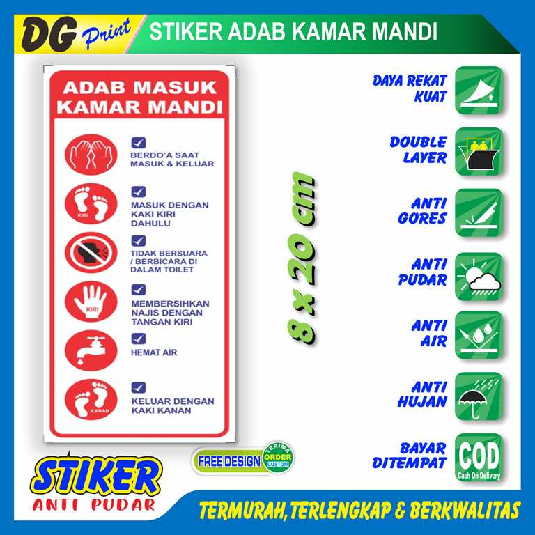 Stiker anti pudar adab masuk kamar mandi etika berada dalam toilet wc sticker pendidikan anak rumah