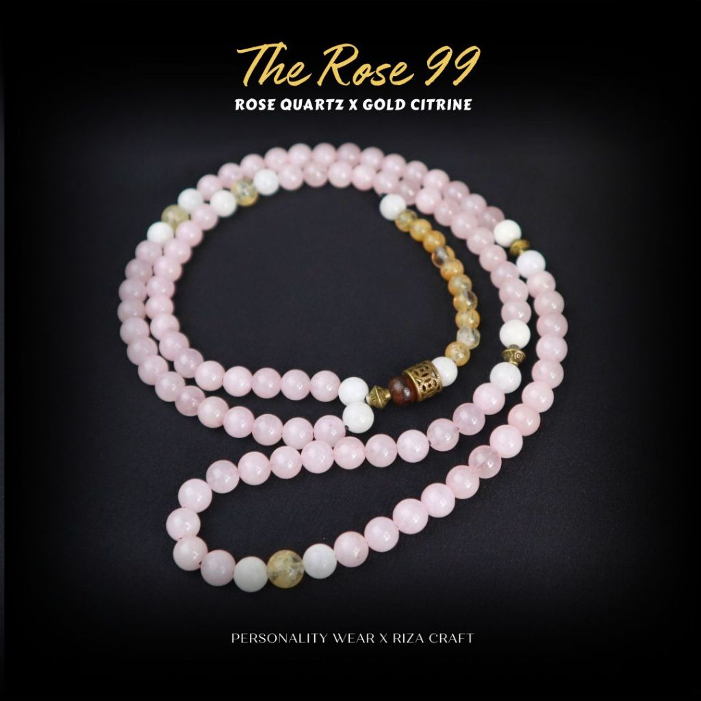 Tasbih 99 Butir Batu Pink Merah Muda Giok Putih Citrine Kristal Alam Akik ASLI Cantik Mewah Elegan A
