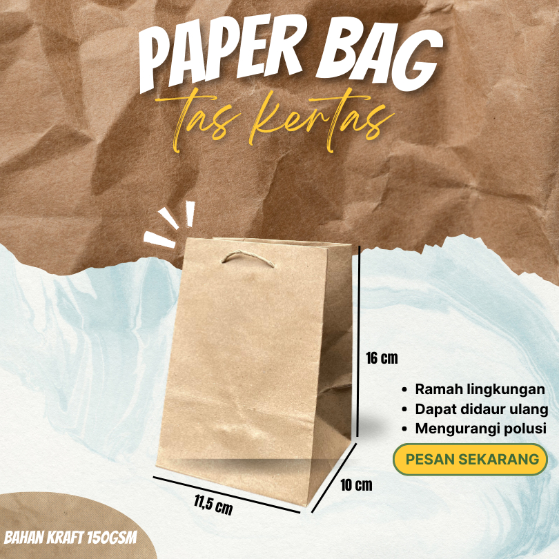 

Paper Bag / Tas Kertas / Go Green Bag Ukuran 11,5 x 10 x 16CM