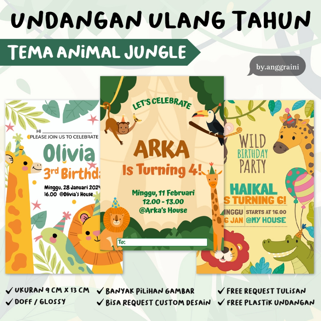 Undangan Ulang Tahun - Animal Safari Jungle Custom Hewan - Birthday Invitation - Undangan Ultah Anak