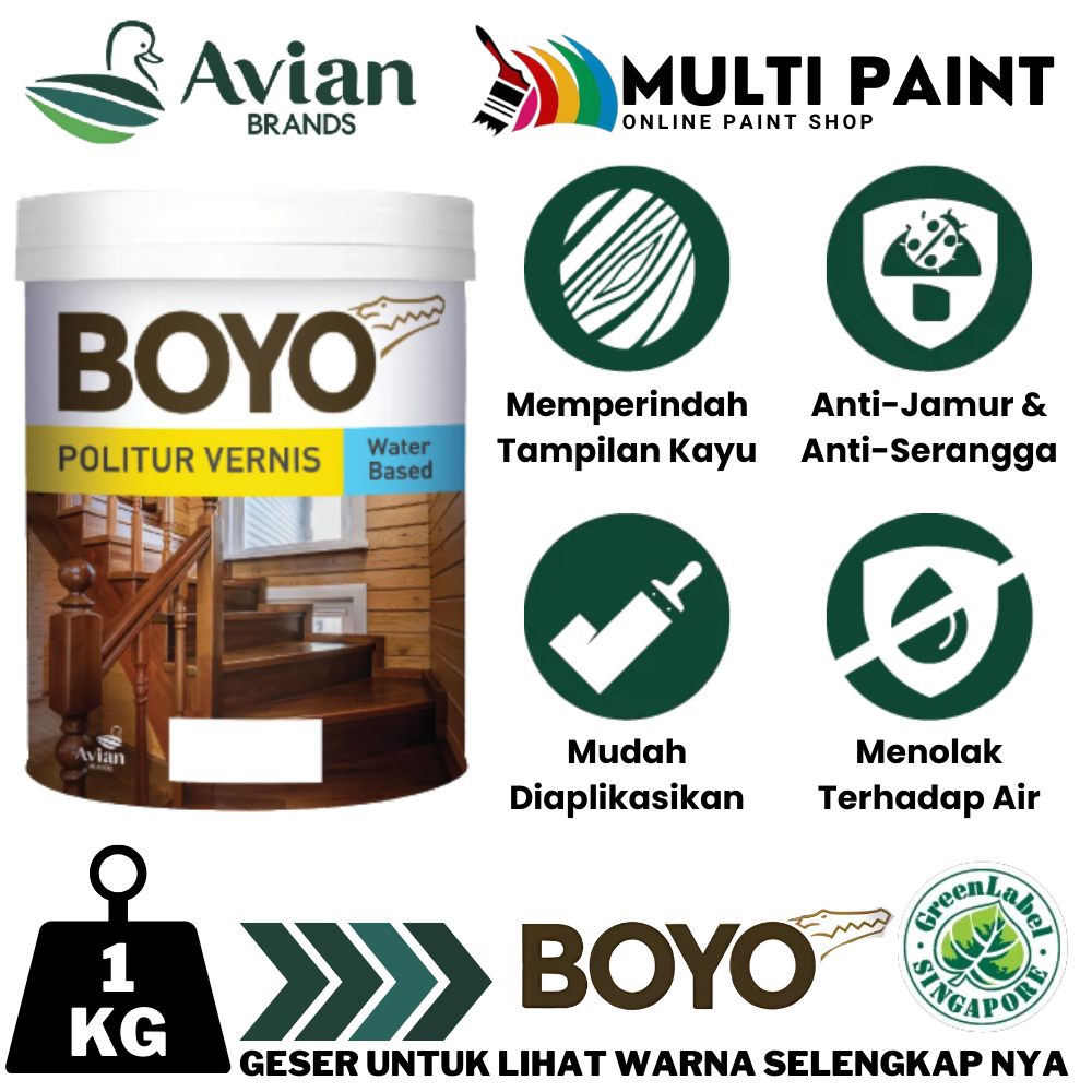 AVIAN BOYO POLITUR VERNIS WATER BASED 1KG - WATER PLITUR BOYO VERNIS 1KG CAT POLITUR KAYU