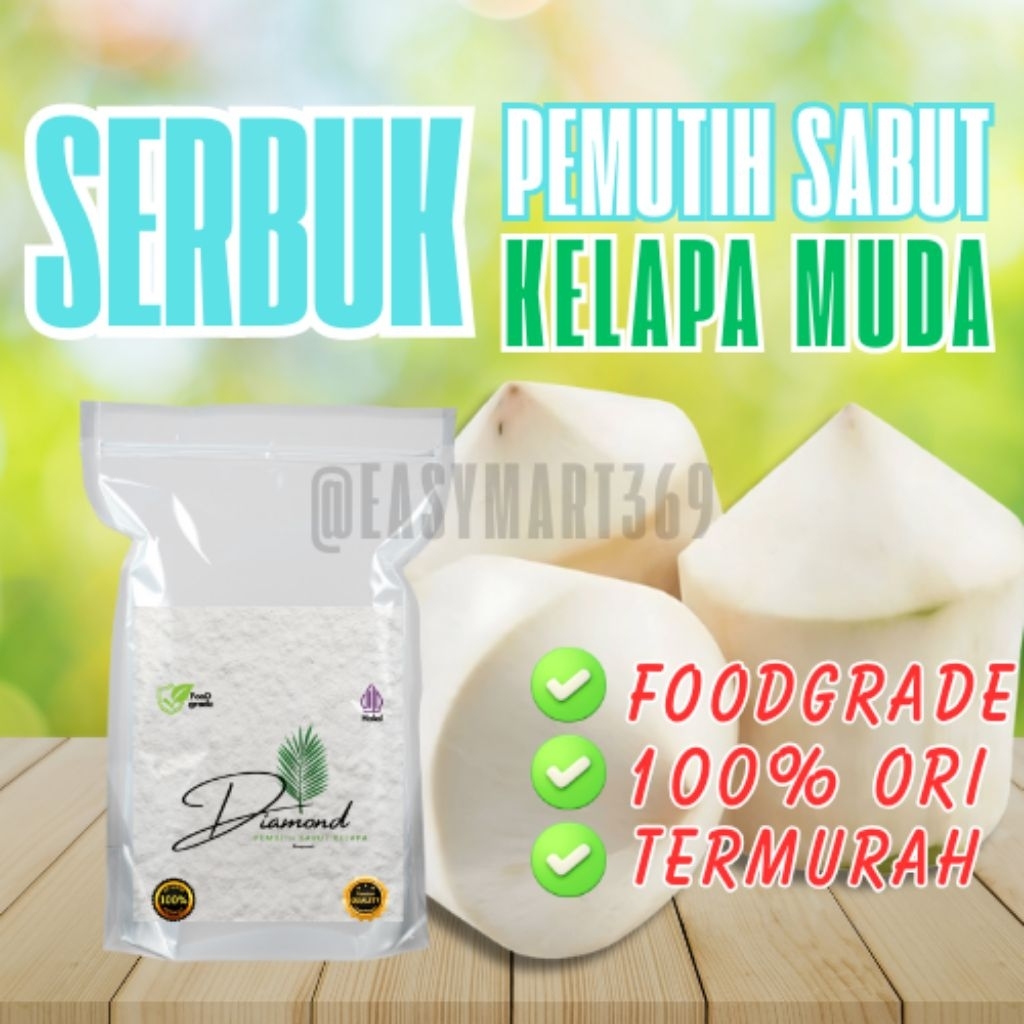 

Serbuk pemutih sabut kelapa muda thailand diamond kemasan 1kg