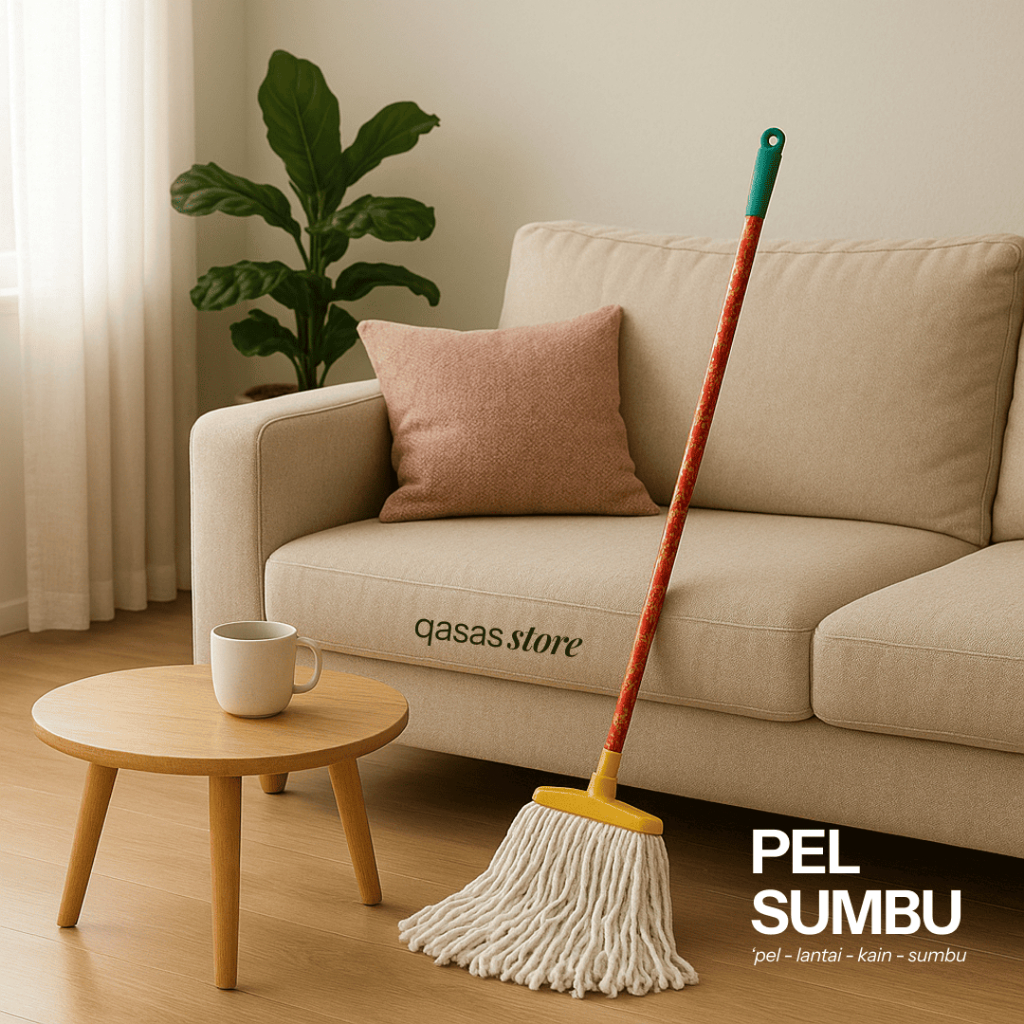 Pel Lantai Sumbu Gagang Kayu Lengkap Pel Kain Sumbu Murah Serbaguna untuk Rumah