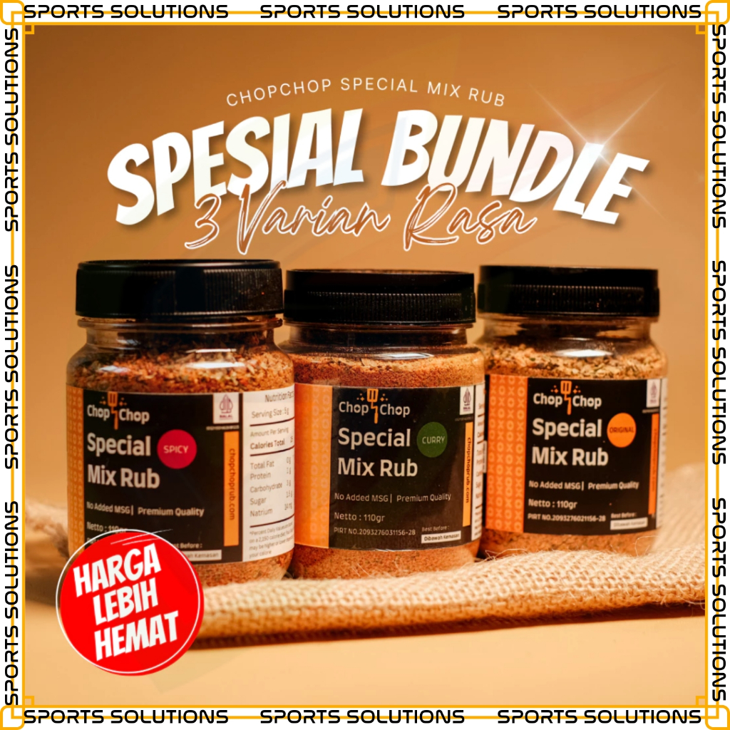 

SPORTS SOLUTIONS PRO X CHOPCHOP Rub Paket Hemat 3rasa Bumbu Marinasi / Dry Rub Bumbu Marinasi Chopchop Rub Paket Hemat 3rasa Bumbu Marinasi / Dry Rub Bumbu Marinasi SPkebab X Chopchop Paket Bundle Chop Chop Rub Kombinasi dengan 3 Varian - Ori, Curry, SPOR