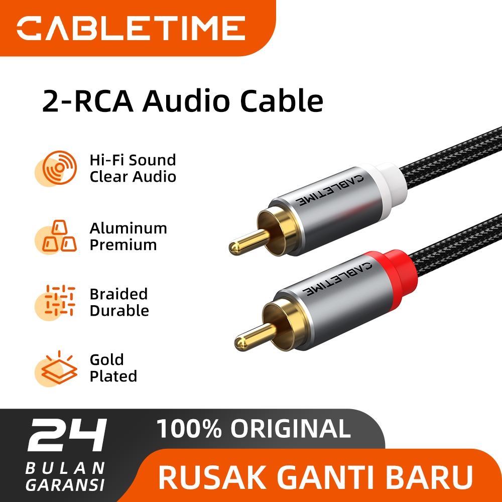 CABLETIME Kabel RCA Audio 2 Male to 2 Male