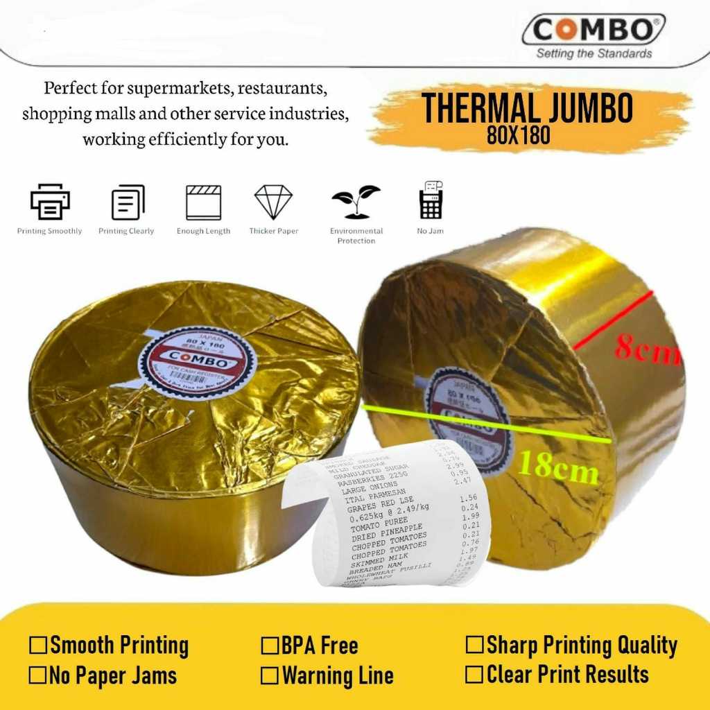 

Themal Struk 80x180 / Kertas Kasir , ATM / Paper Roll Jumbo 80 x 180