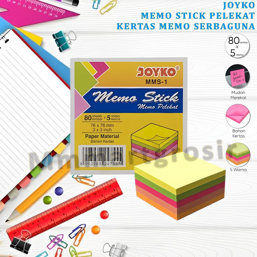 

Joyko / Memo Stick Pelekat / Kertas Memo 5 Warna / 80set MMS-1