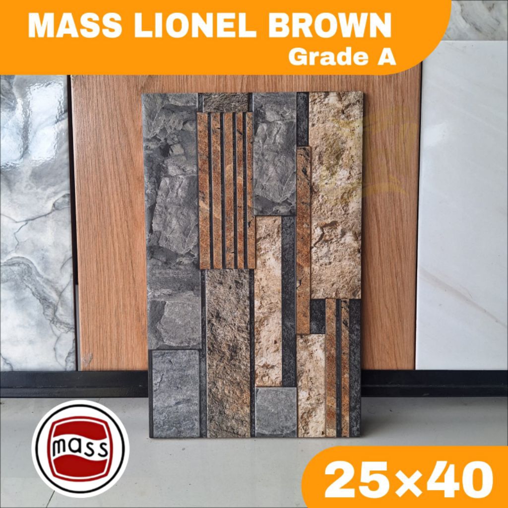 Keramik dinding murah 25×40 MASS Lionel brown motif batu kasar keramik dinding teras, kamar mandi, d