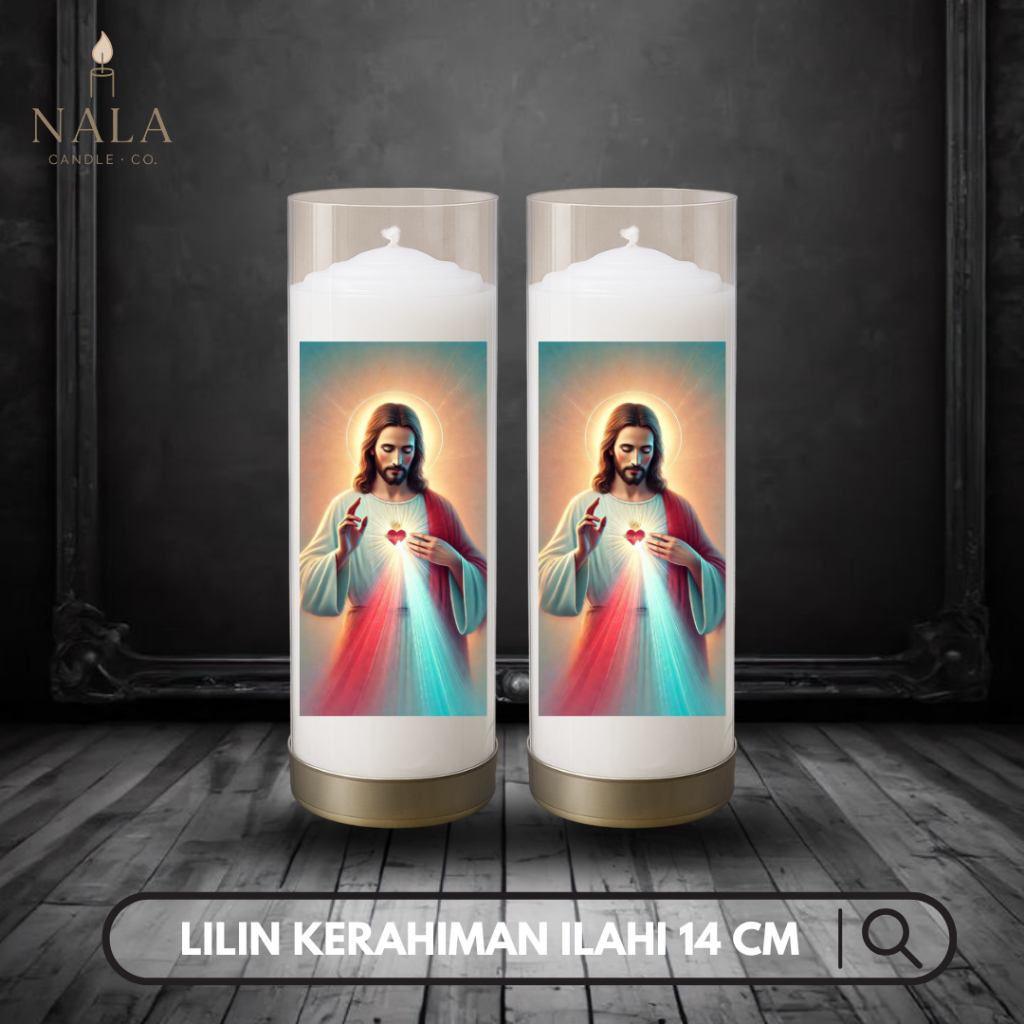 Lilin Doa Katolik Altar – Devosi Koronka Yesus Kerahiman Ilahi Putih 14 cm Gambar 7