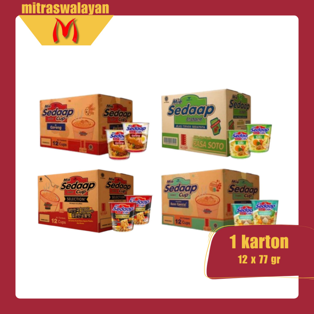 

Mie SEDAAP Kemasan Cup All Varian 1 Karton isi 12 cups @77 gr