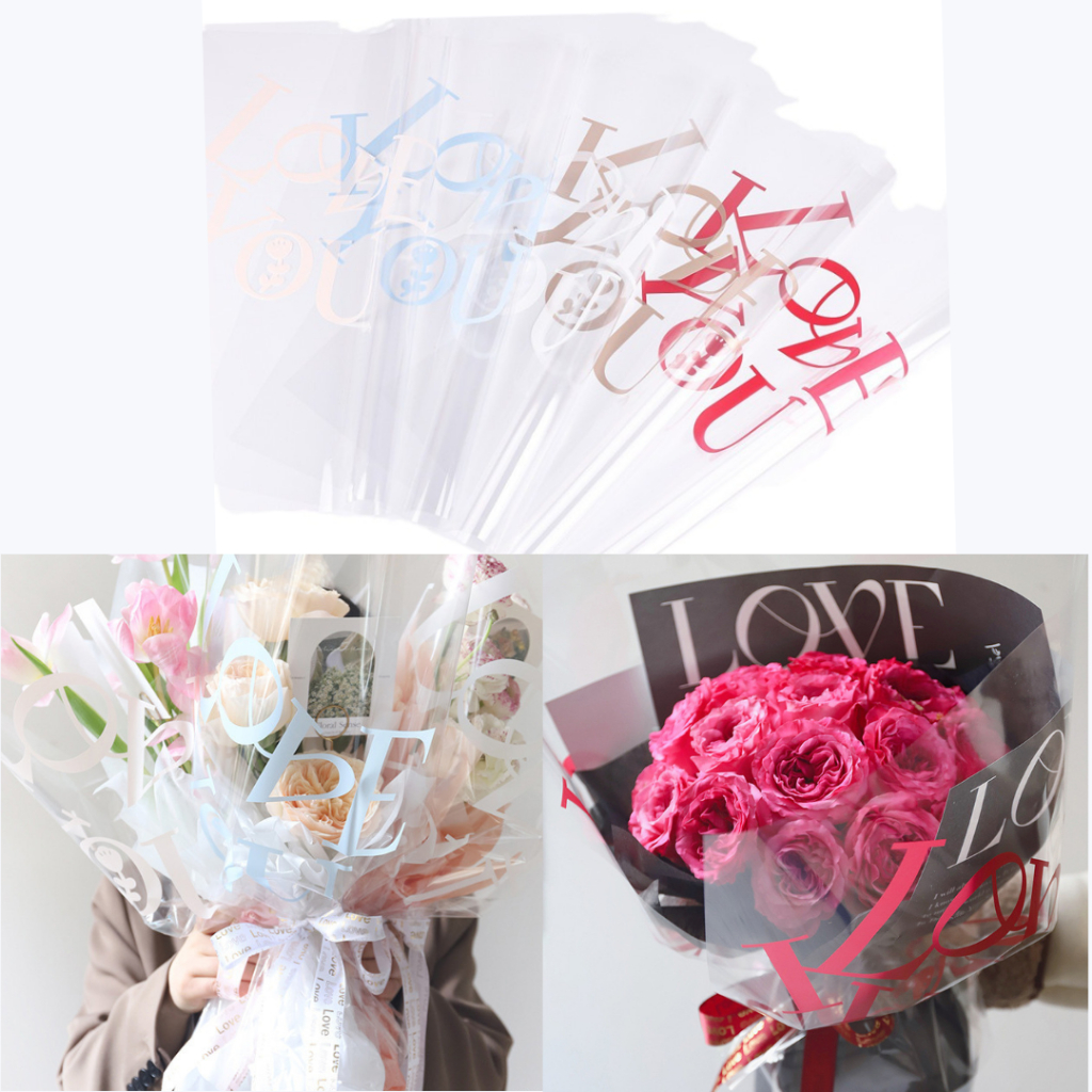 

20 LEMBAR Kertas Buket Bunga Flower Wrapping Transparan Bening Motif i love you Cellophane Paper Florist Waterproof KB59