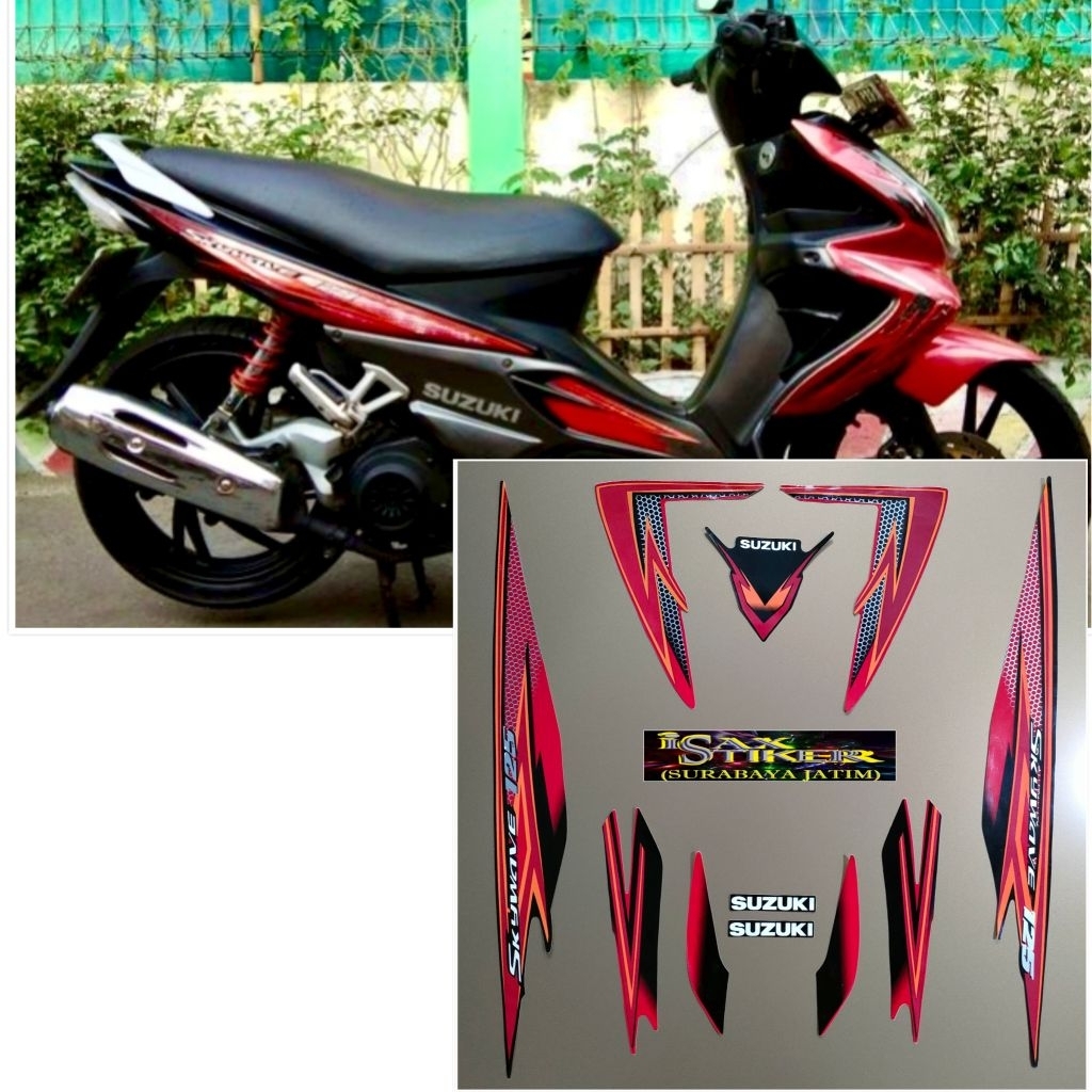 Striping Original Suzuki Skywave 125 Merah hitam tahun 2008 2009