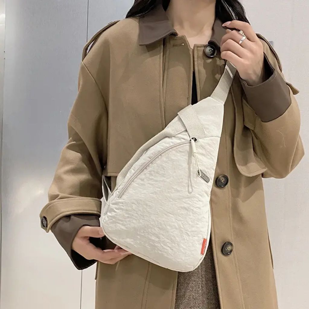 1pcs Tas Selempang 2 Resleting di Depan dan Belakang Pria Wanita / Tas Bahu Unisex / Bag Pack / Prom