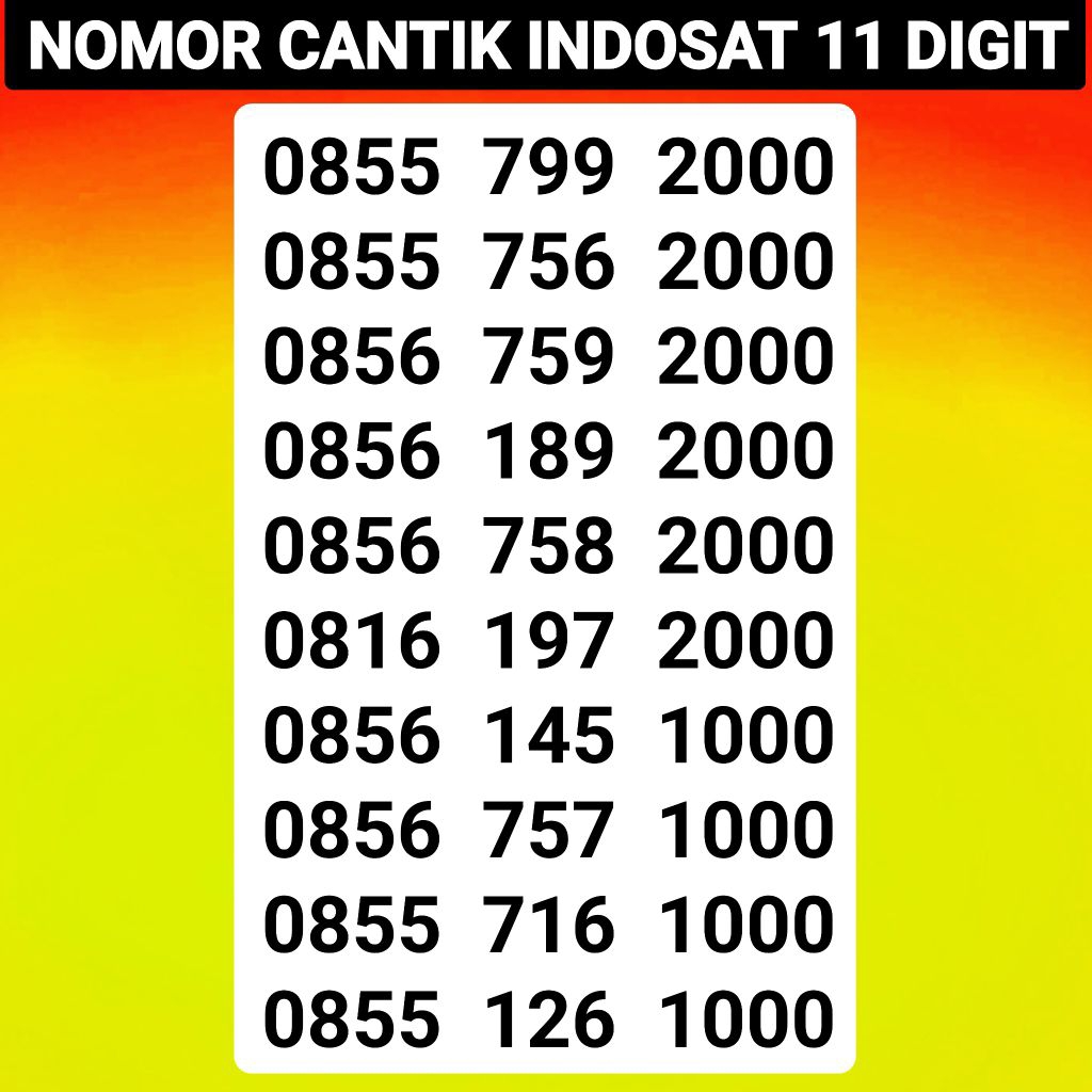 Nomer Cantik Indosat Im3 11 Digit Seri Tahun 2000 1000 1999