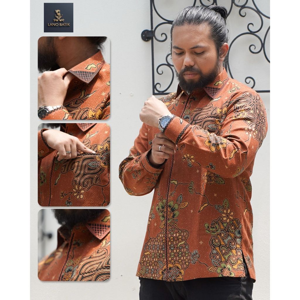 Lano Batik Semi Jas - Batik Modern - Batik Smock Semi Jas - Baju Batik Pria - Kemeja Batik Pria - Ba