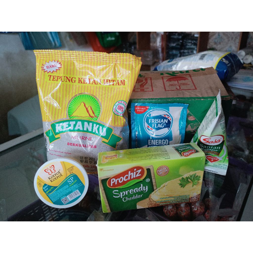 

Paket bahan kue bolu ketan hitam keju lumer