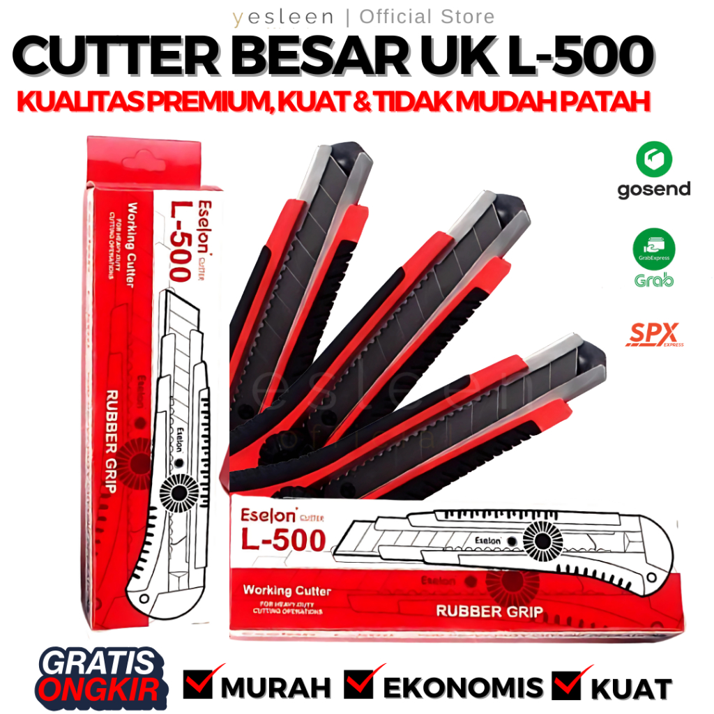 

CUTTER BESAR UK L-500 | KATER RUBBER GRIP SUPER KUAT, TAJAM, ANTI KARAT, TIDAK MUDAH PATAH, GAGANG KARET NYAMAN MERK ESELON SEPERTI KENKO BAHAN PREMIUM TERMURAH
