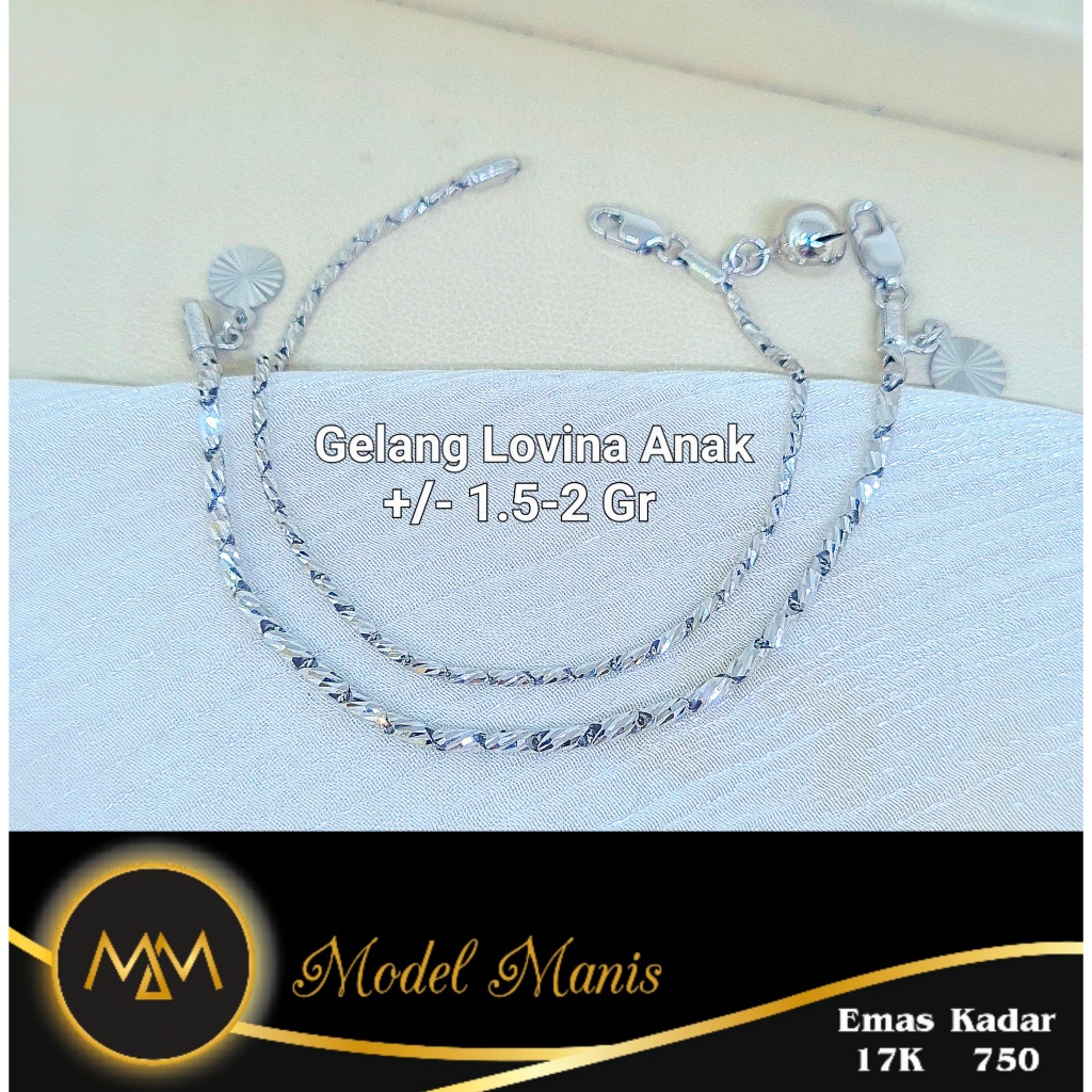 Model Manis Gold - Gelang Anak Lovina Ukir Putih - Emas 17k  750