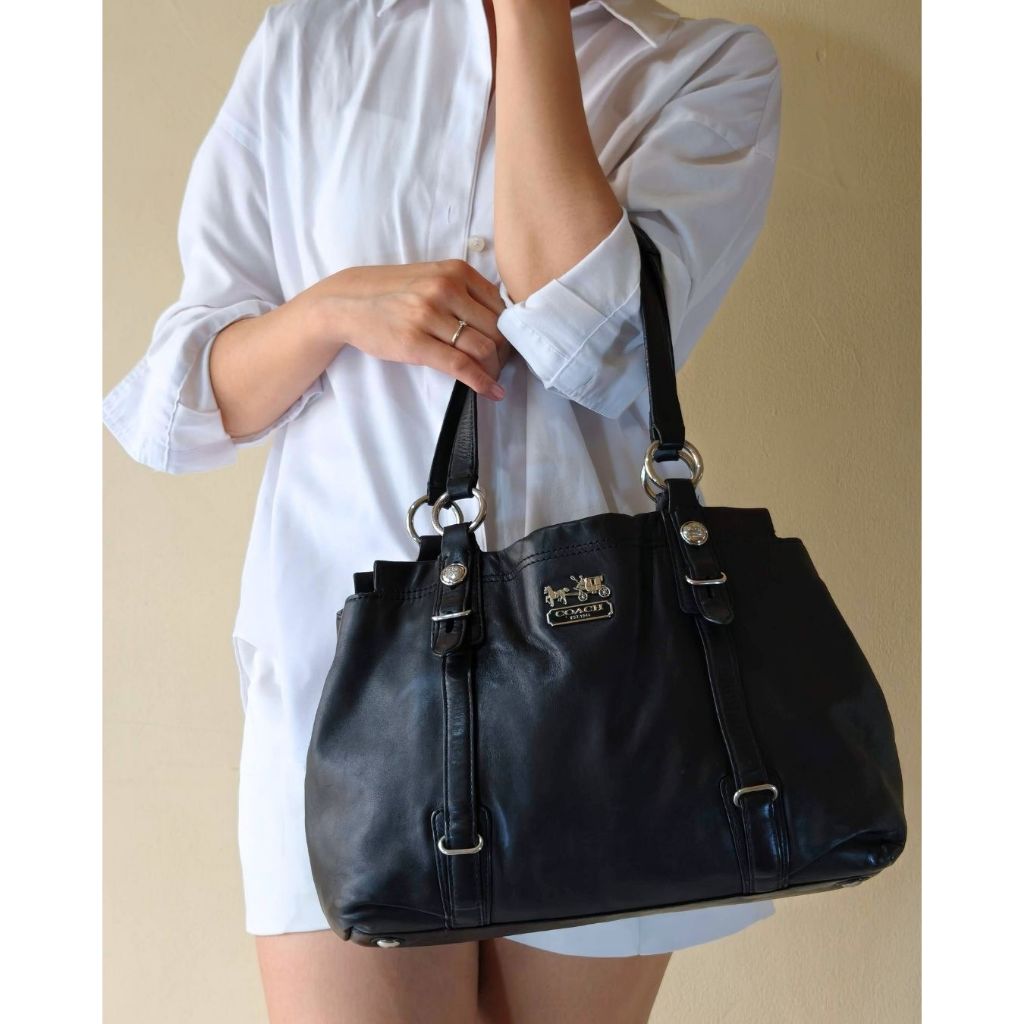 Vintage Black Leather Madison Mia Tote Bag