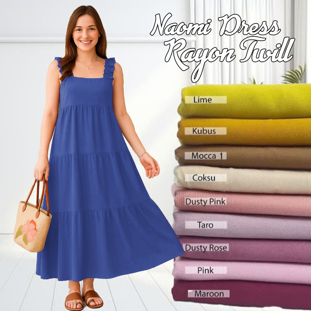 Terlaris Naomi Dress Midi Homedress Daster Katun Rayon Twill & Motif Model Korea Kekinian