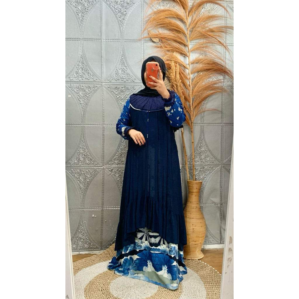 gamis wanita motif navy