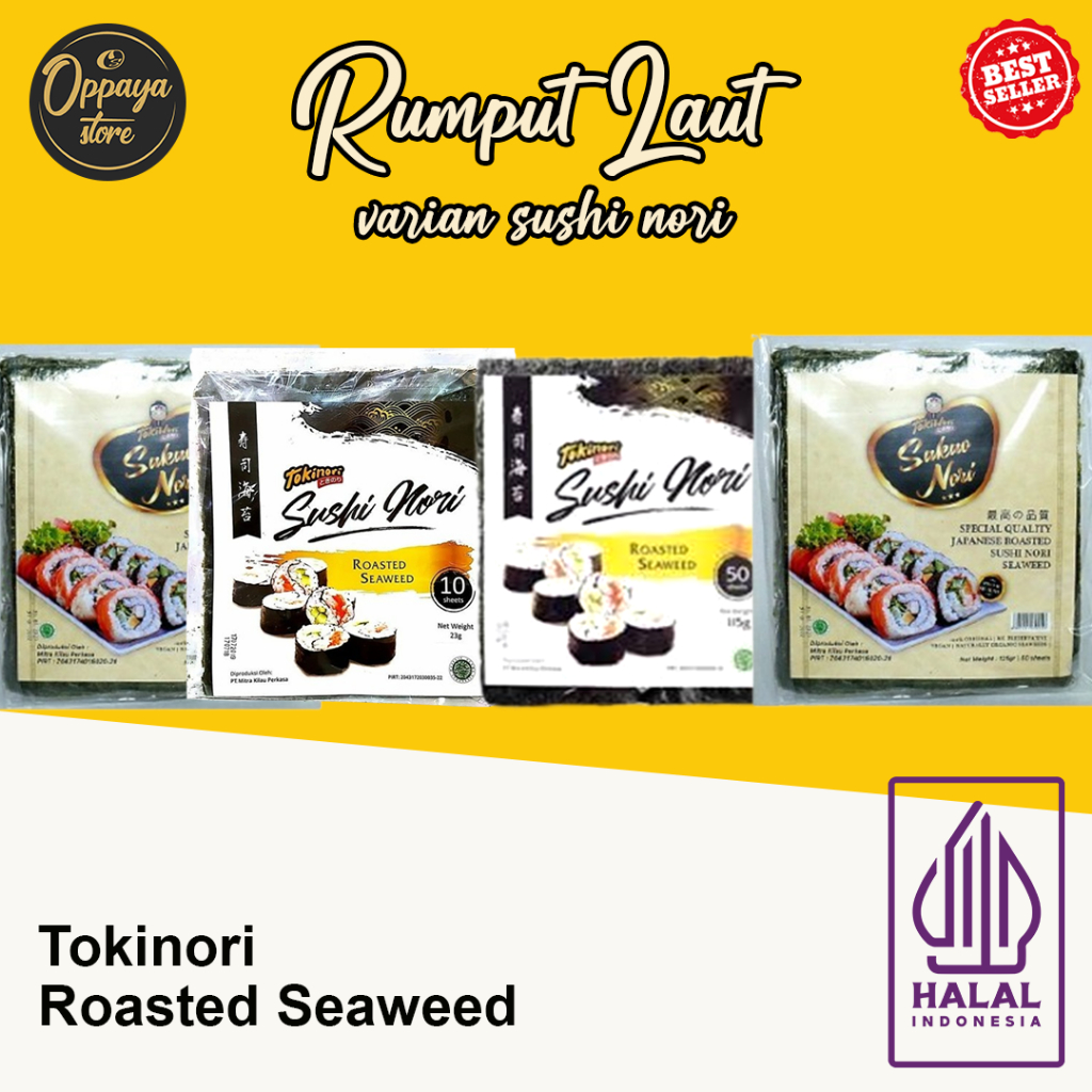 

Rumput Laut Kimbab Sushi Semua Varian Tokinori 50s, 10s, Sakao Special 50s, 10s, 5s